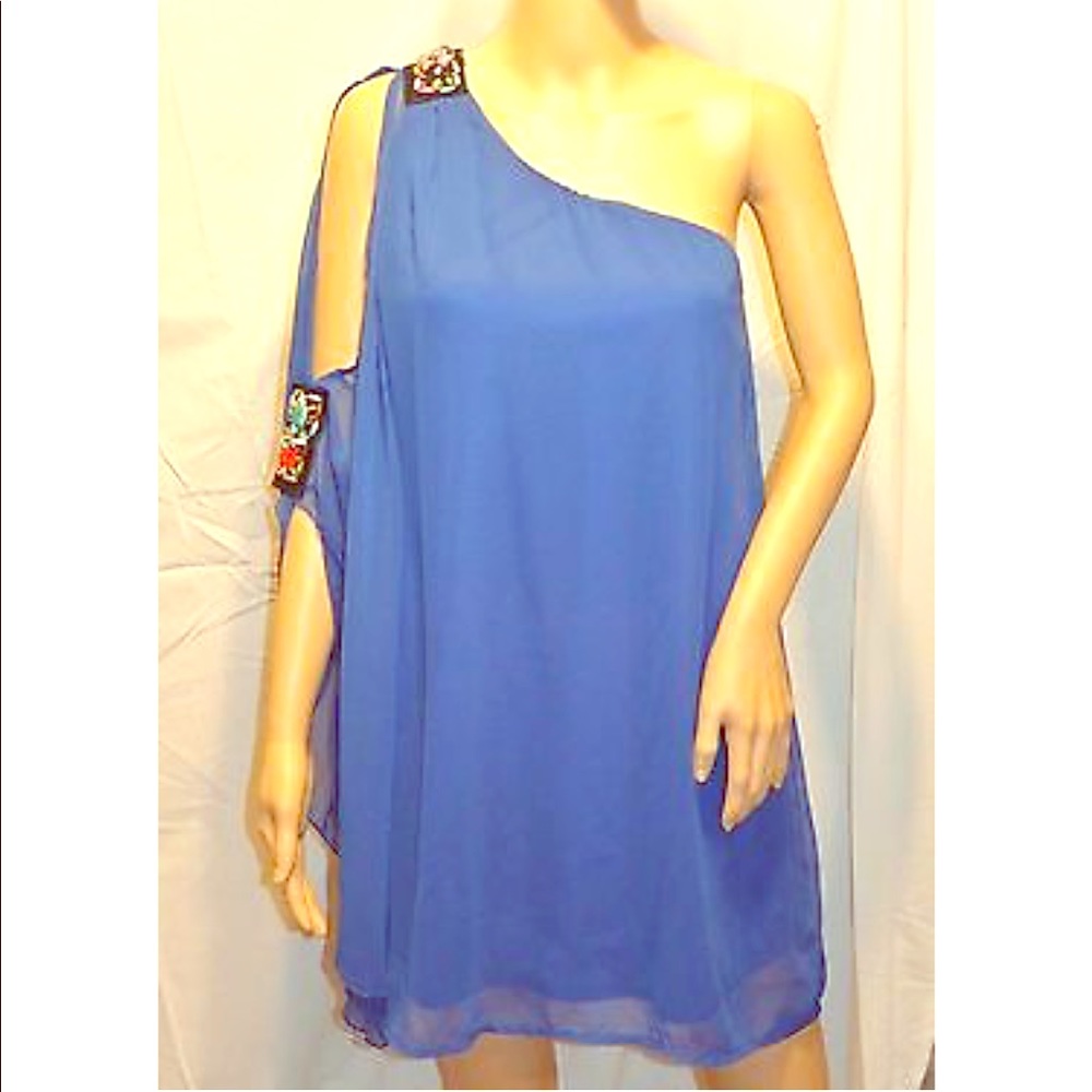 Awake Couture One Shoulder Blue Sheer Dress - Picture 3 of 6